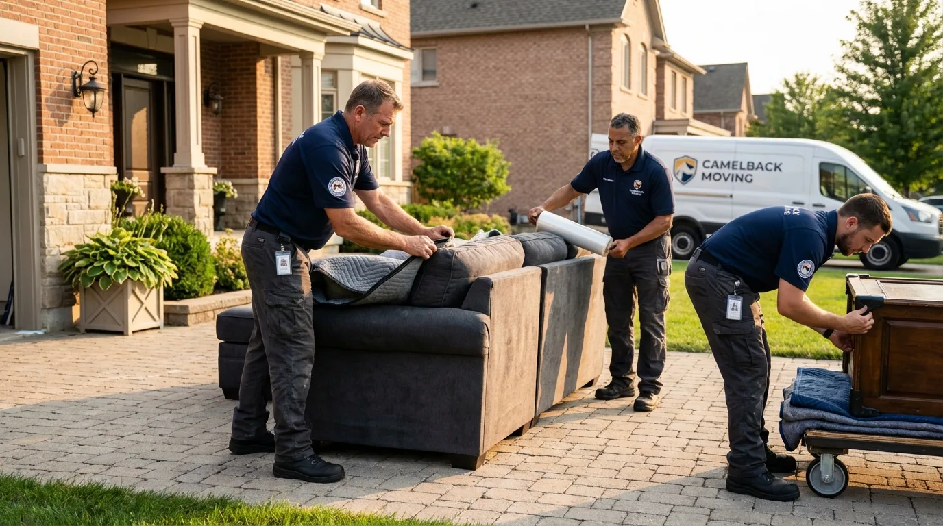 Large estate moving crew wrapping furniture in Clinton Township, MI