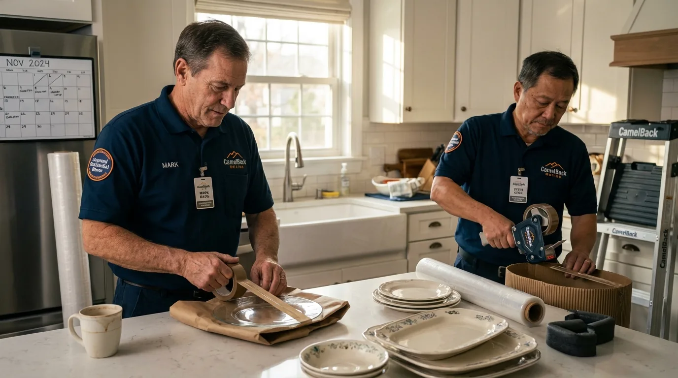 Professional crew packing kitchen dishware in Clinton Township, MI